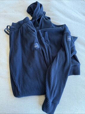 ALO Yoga Ribbed Hoodie & Jogger Set in Navy